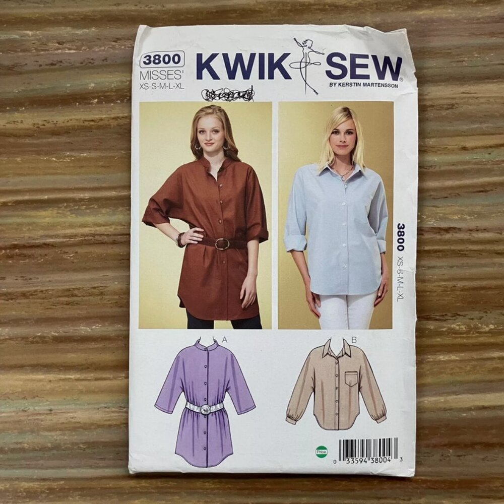 UNCUT Sewing Pattern Kwik Sew 3800 Misses Dolman Button Shirt Top Blouse XS-XL